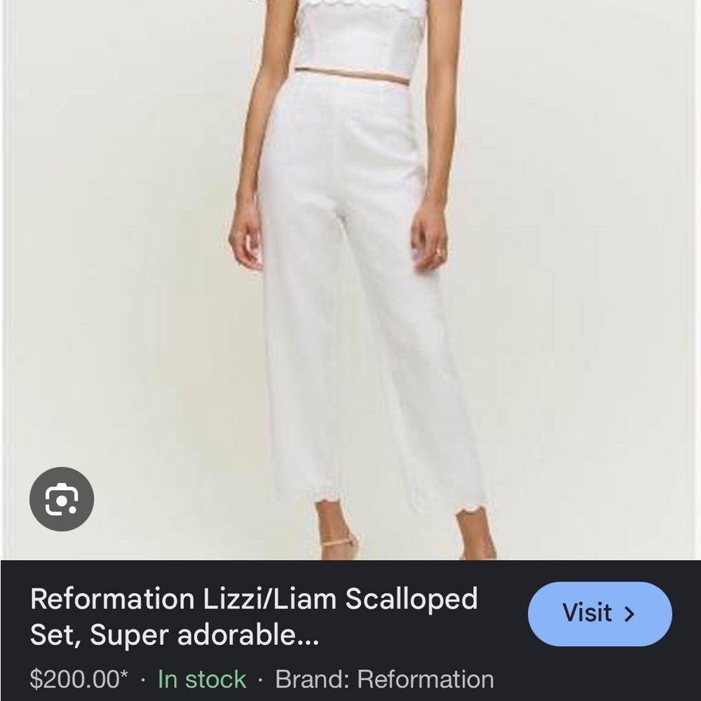 Reformation Liam/Lizzy White Linen Scalloped Set size 4